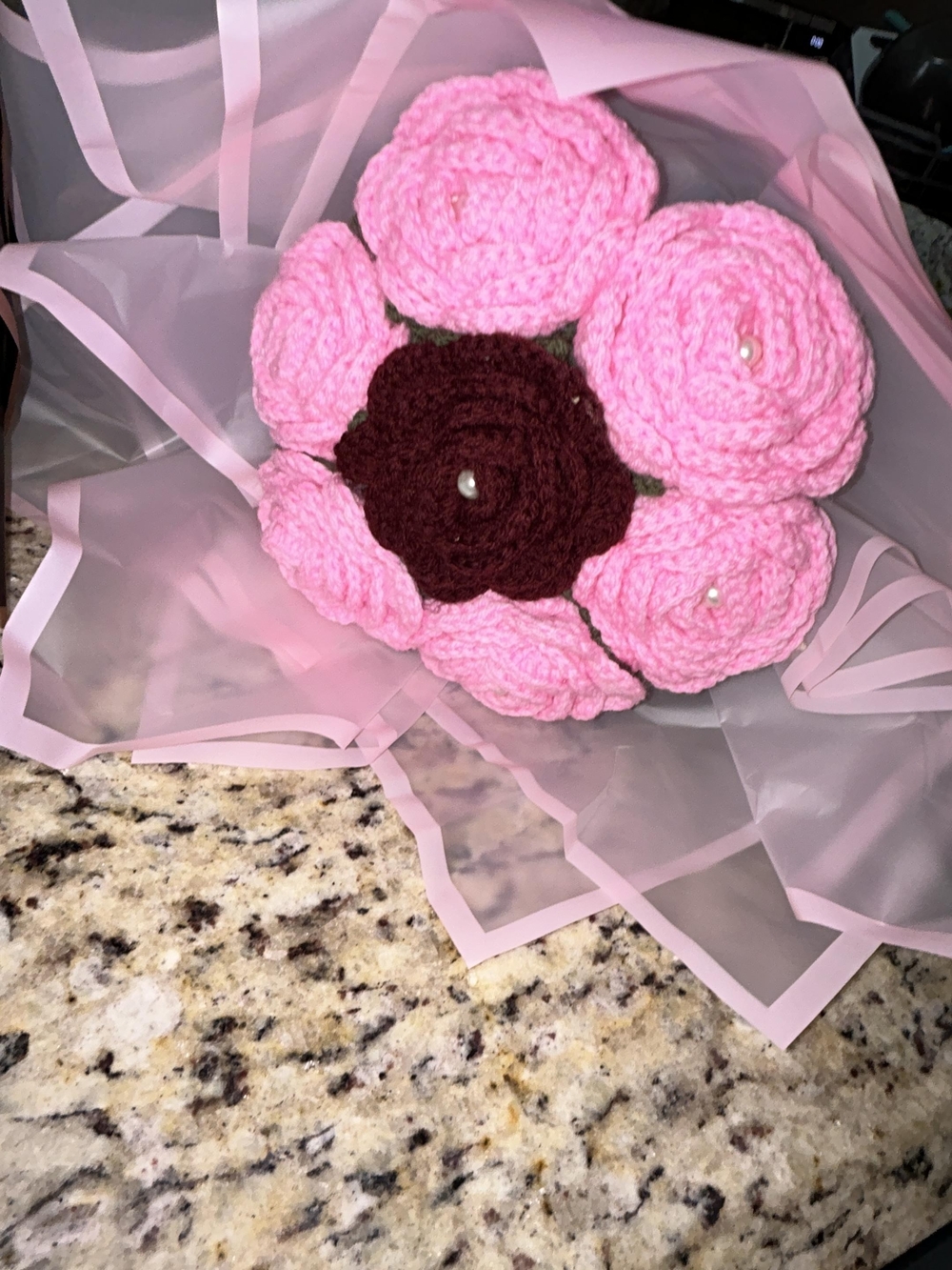 Handmade Pink & Burgundy Crochet Flower Bouquet - Women Accessories